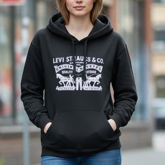 Levi Strauss Black Hoodie Logo Sz XL - Picture 1 of 6